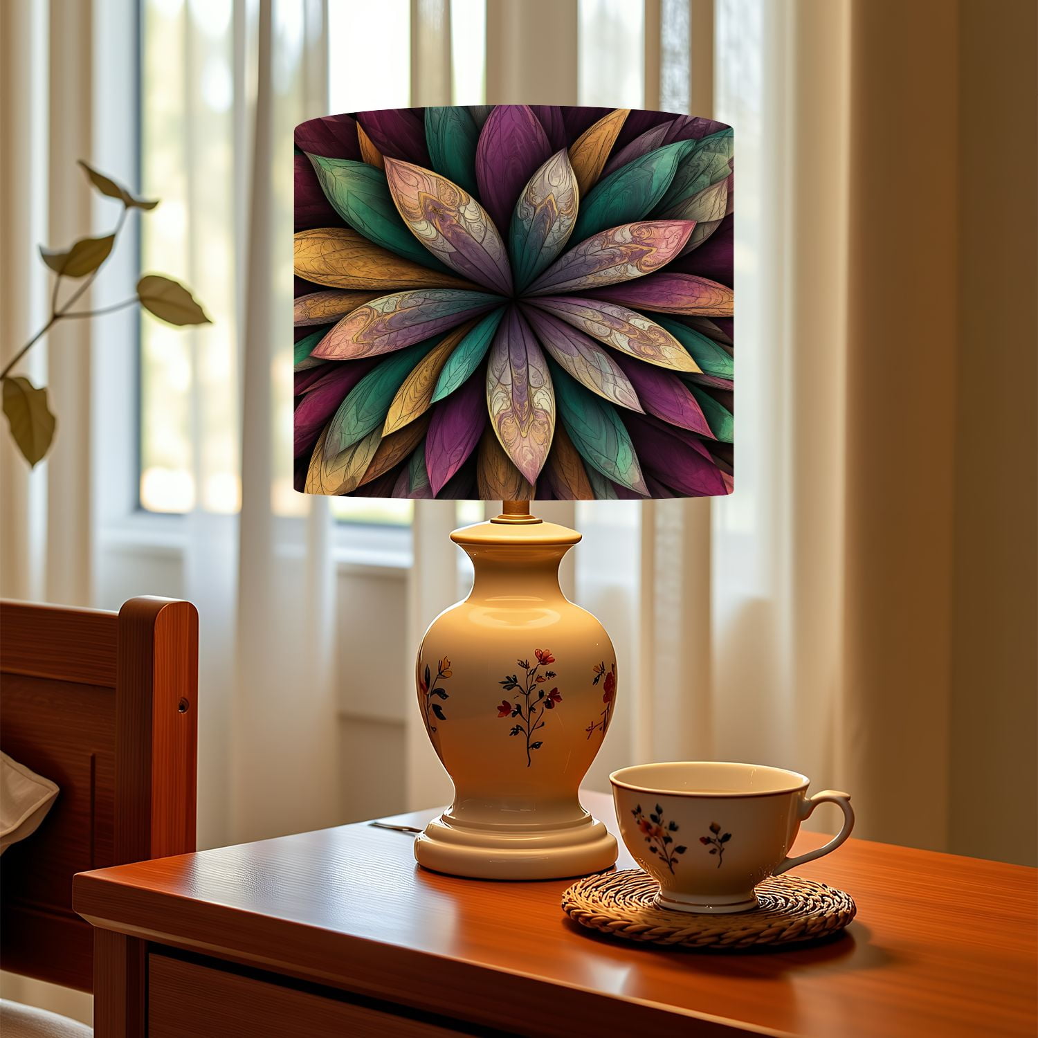 Linen Drum Lampshades Beautiful fractal flower butterfly stained glass window style You can 13"x13"x10" Light Shade for Table Lamps Floor Lamp Shades Lampshade Replacement Assembly Required