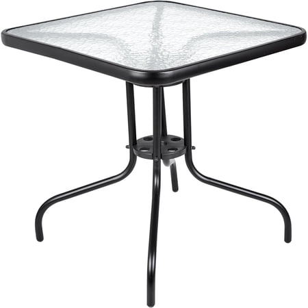 SENYUM Upgrade Outdoor Round Glass Small Patio Table, Tempered Glass Top with Rust-Resistant Metal Frame, Small Bistro Coffee Table for Balcony, Garden, Patio