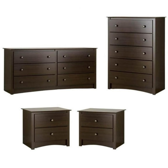Pemberly Row 4 Piece Set with 2 Nightstands Dresser & Chest in Espresso
