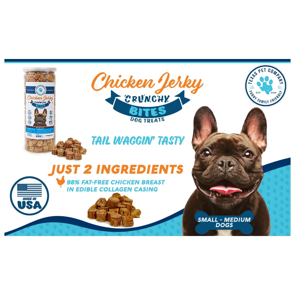 Texas Pet Company Chicken Jerky Crunchy Bites Dog Treats Chicken Flavor 14.5 oz Jar New