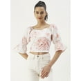 thumbnail image 1 of DressBerry Women's Printed Cotton Poplin Sweetheart Neck Smocked Back Crop Blouse 3/4th Puffed Sleeves Casual&nbsp;Summer Wear Waist Length Regular Short Top, 1 of 7