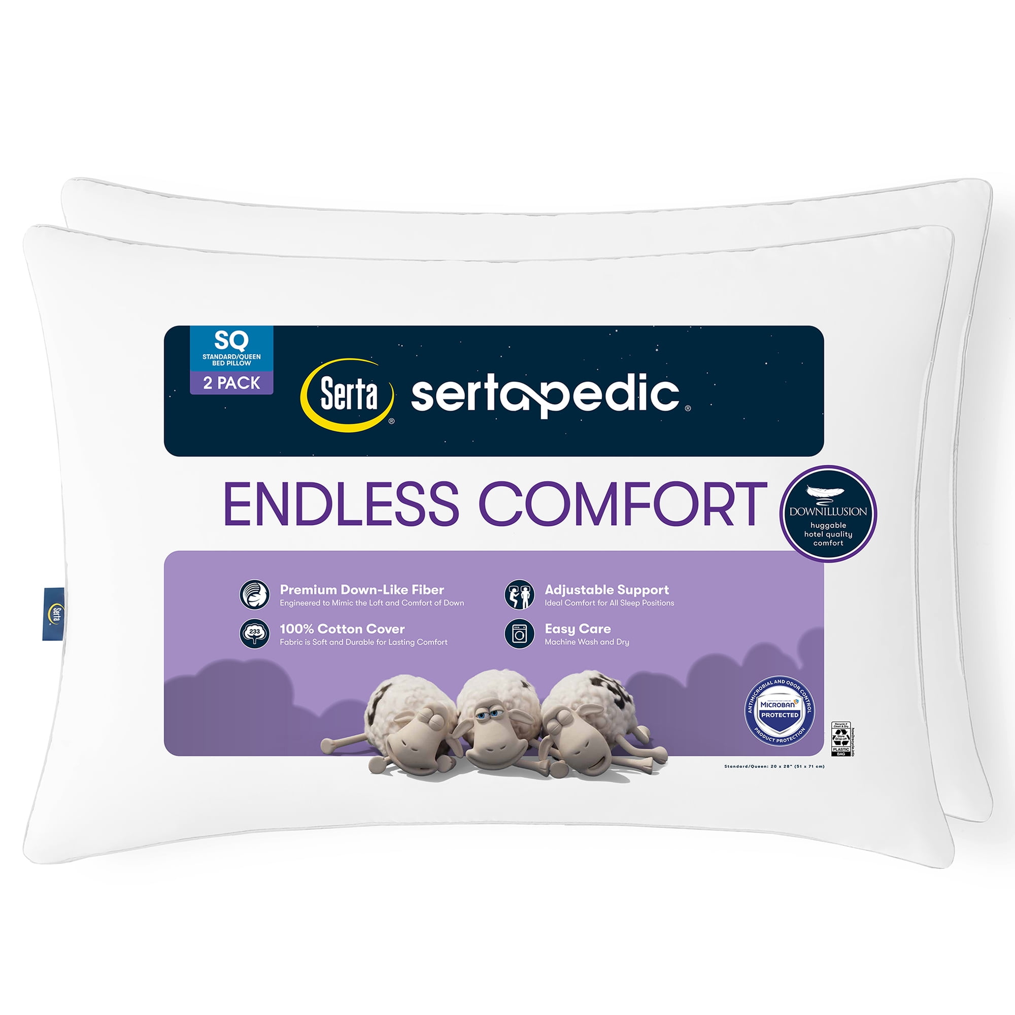 Sertapedic Endless Comfort Bed Pillow, Standard/Queen, 2 Pack