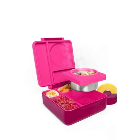 High SupplyBox Bento Lunch Box for Hot & Cold Food | 3 Compartments, Two Temperature Zones + Thermos Food Jar for Kids - Leak-Proof and Insulated - (Pink Berry) (Single) Pink