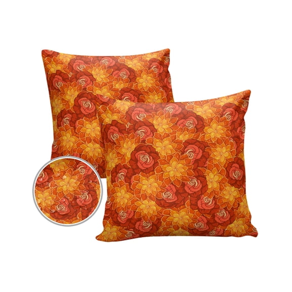 Pack of 2 Outdoor Pillow Covers, Halloween Fall Floral Waterproof Square Throw Pillowcase Cushion Decorative Pillow Covers for Couch Patio Tent, 16x16 in