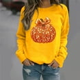 thumbnail image 5 of Sakmal Lightweight Womens Sweatshirts Halloween Yellow Oversized Pumpkin Sweatshirts Comfy Long Sleeve Shirts, 5 of 6