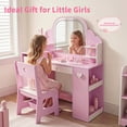 thumbnail image 6 of Jolie Vallee Vanity Set with Chair Kids Makeup Vanity Desk with Lights Mirror, 3 in 1 Toddler Vanity Desk with Bookshelf Storage Cabinet, Pink Pretend Play Dressing Table for Little Girls, 6 of 7