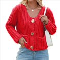 thumbnail image 2 of Cárdigan Corto de Punto de Larga para Mujer 2025, Suéter Informal de Crochet con Botones y Bolsillos Gran Rojo M, 2 of 9