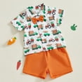 thumbnail image 5 of Okbabeha Toddler Boy Easter Shorts Set Carrot Car Print Short Sleeve Button-up Bow Tie Shirt Shorts, 5 of 7