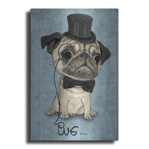 Luxe Metal Art 'Gentle Pug' by Barruf Metal Wall Art, 12"x16"