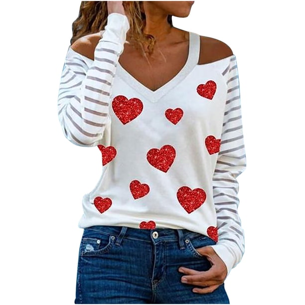 Mujeres de manga larga de malla ahueca hacia fuera el hombro frío camisas casuales fuera del hombro pulóver a rayas con cuello en V blusa túnica Tops Pompotops gfhjh22050