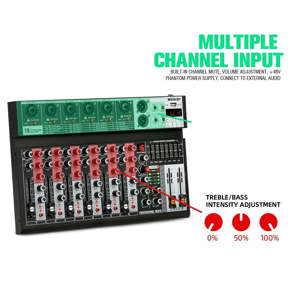 2Pcs Professional 4-6-Channel Mixer with USB MP3 Player Mixing Console Of DJ Console Mixer