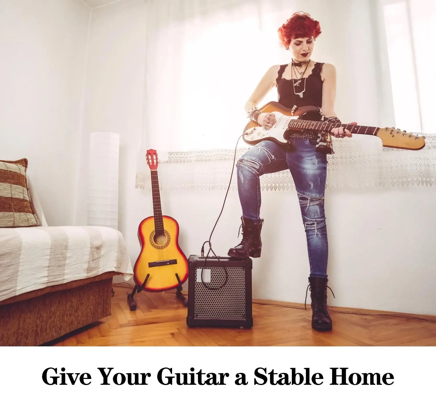 2 Pack A-Frame Folding Guitar Stand with Non-Slip Rubber and Foam Arms, Metal Guitar Stand for Acoustic, Electric, Bass, Ukulele, Banjo