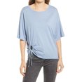 thumbnail image 1 of Treasure & Bond Women's Ruched Keyhole T-Shirt Blue Stonewash Size L, 1 of 1