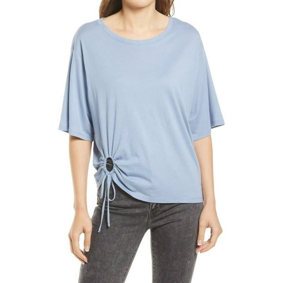 Treasure & Bond Women's Ruched Keyhole T-Shirt Blue Stonewash Size L