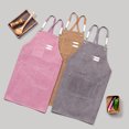 thumbnail image 4 of YAOMOBB Vintage Haircut Chef Apron Work Apron with Pocket Design Comfortable Faux Leather Shoulder Strap Good Air Permeability for Classifying Small Items, 4 of 7