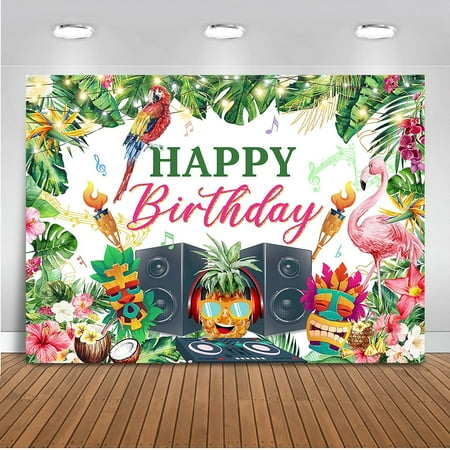 Hawaiian Birthday Backdrop Summer Hawaiian Luau Birthday Party Decorations Hello Summer Funny Pineapple Flamingo Tropical Flowers Photography Background for Decorations