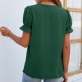 thumbnail image 3 of Camiseta con cuello en V para mujer, camiseta informal de verano con punto suizo, manga corta abombada, costura de encaje, Color puro, 3 of 5