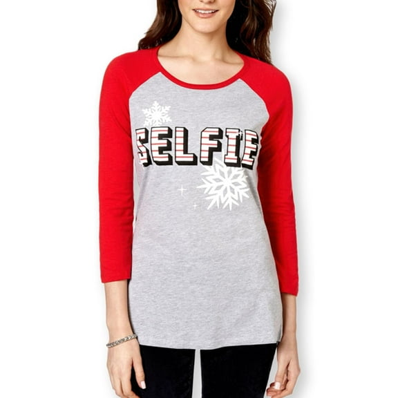 Pretty Rebellious Clothing Womens Selfie Baseball Graphic T-Shirt, Grey, Juniors, X-Small