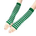 thumbnail image 2 of Resicozy Womens Long Fingerless Gloves Women Arm Warmer Knit Winter Arm Warmers Thumbhole Stretchy Striped Gloves Green, 2 of 2