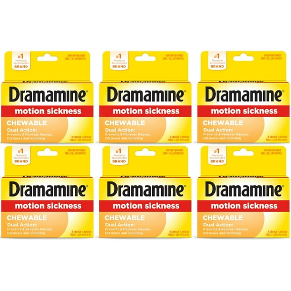 Dramamine Motion Sickness Relief Chewable Orange Flavored Tablets 8 ea (Pack of 6)
