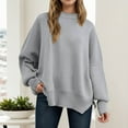 thumbnail image 4 of Pullover Sweaters for Women 2025 Long Sleeve Crewneck Oversized Side Slit Plain Knitted Sweater Tops Fall Winter Outfits, 4 of 6