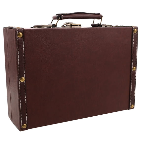 DEEPCRAFF Brown Vintage Luggage Box with Wooden Chest and PU Accents for Elegant Home Storage
