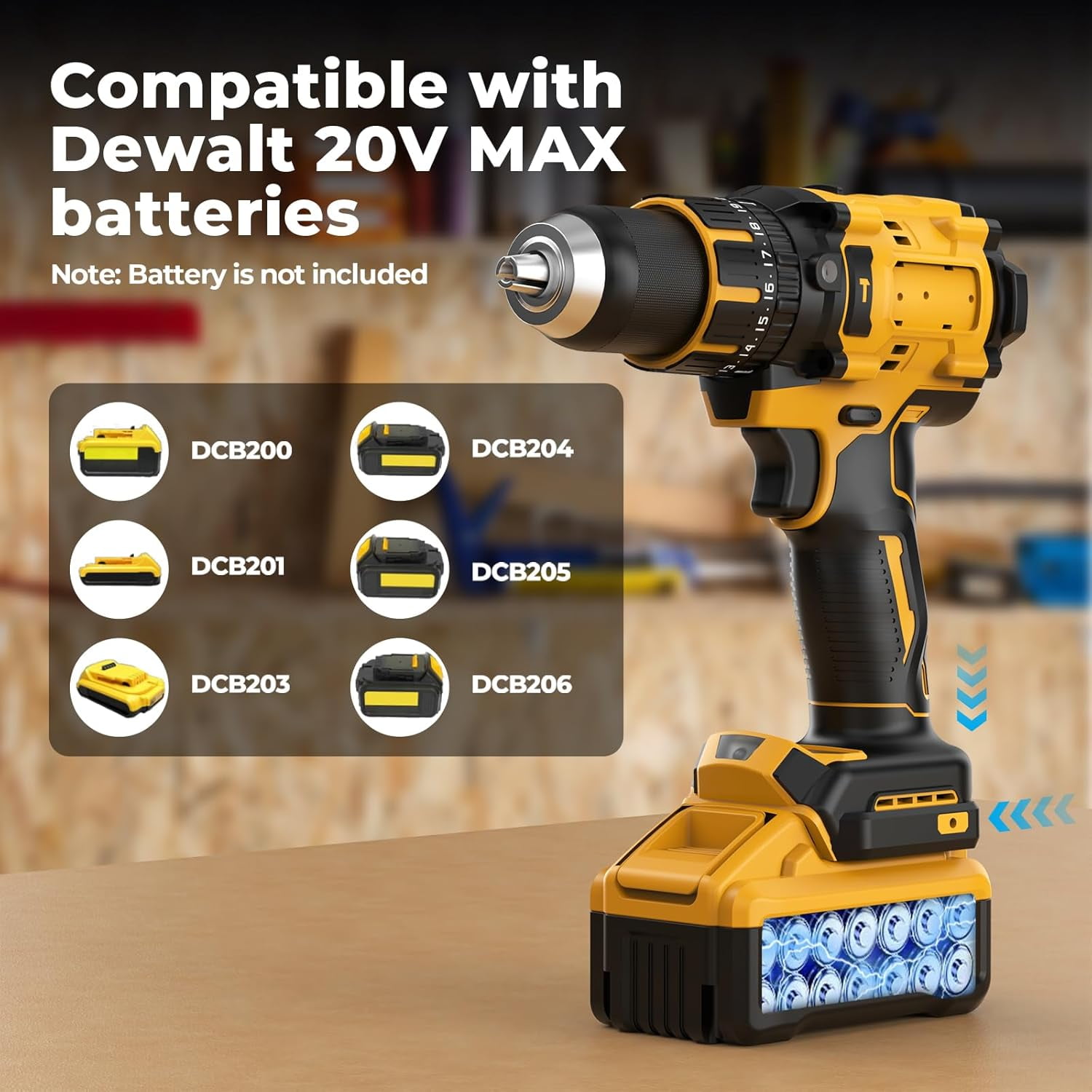 Power Drill Compatible with Dewalt 20V Max Battery(No Battery), 1950 RPM, 2-Speed Cordless Brushless Hammer Drill for Drilling Brick Wall,Metal,Wood,Screws