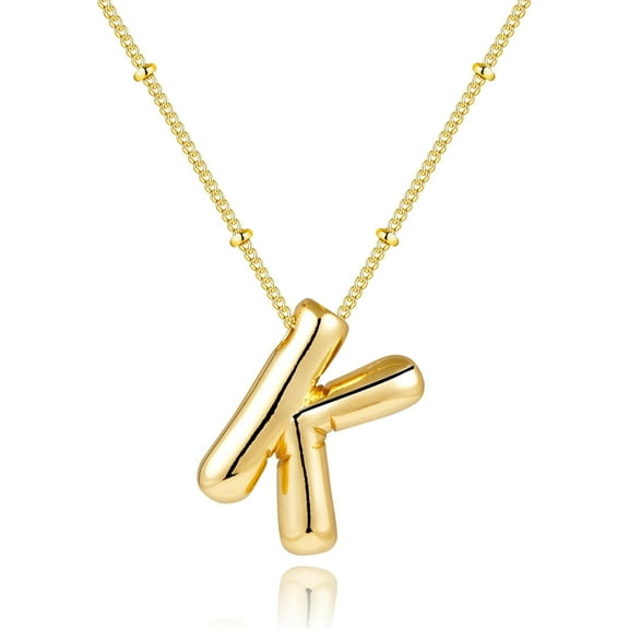 Gold Bubble Letter Necklace For Women, Dainty 14K Plated Balloon Initial Pendant Necklace Trendy Charm Non Tarnish Name Necklace Chunky Letter Necklace For Women Jewelry Gifts[Z3165]