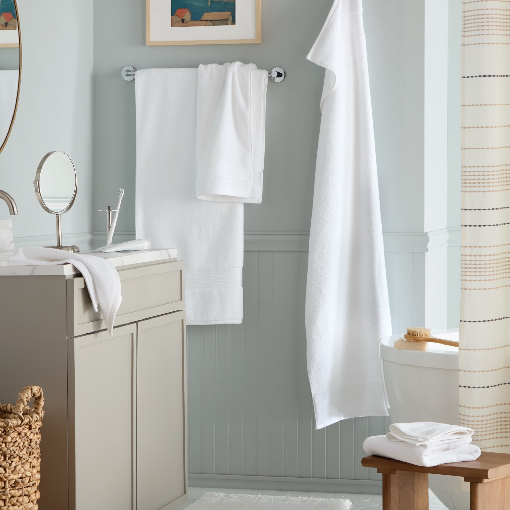 TOWN & COUNTRY EVERYDAY 6-Piece Assorted Solid Dobby Border Set, 2-Bath Towels, 2-Hand Towels, 2-Washcloths, 100% Cotton, Plush & Absorbent 650GSM, White