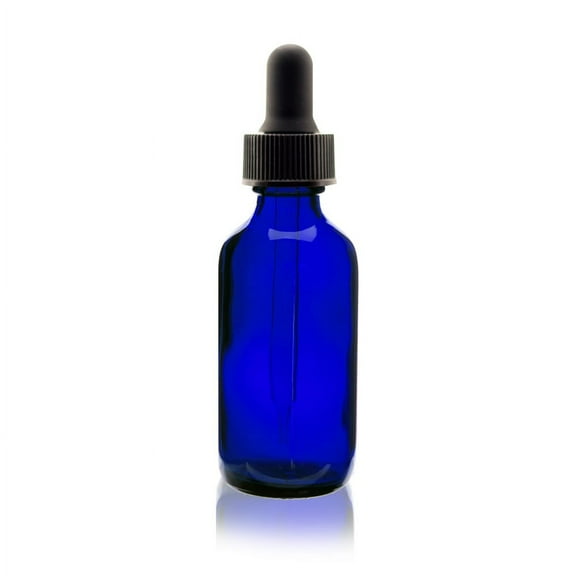 2 oz (60ml) Cobalt Blue Boston Round Glass Bottle - w/Glass Dropper - pack of 6