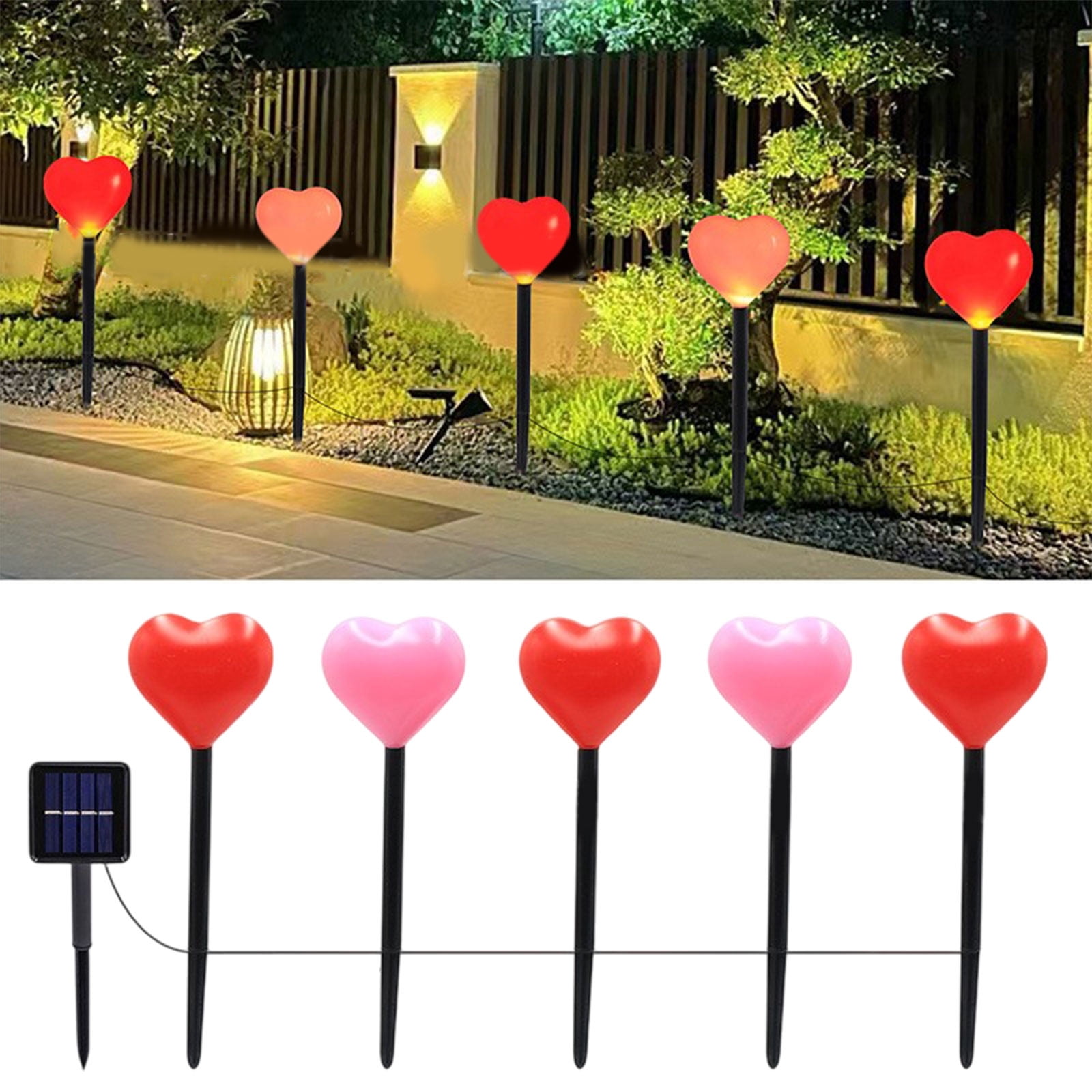 Valentine Solar Lights Outdoor Garden Decoration 5 Heart Shape LED String Lights Waterproof Solar Powered Yard Patio Holiday Decor