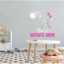 ANIMALS - Kids Nursery Bedroom Baby Female Elephant Decor Balloon Stars Design Personalized Name Adhesive Wall Decal Sticker - Home Living Room Multicolored Safari Animal Wall Decoration 27" x 30"