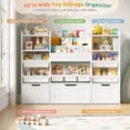 thumbnail image 3 of Hiphuta 56”W Kids Toy Storage Organizer with Bookshelf, 3 Removable Drawers & 7 Toy Boxes, Large Wood Toy Organizer for Playroom, Bedroom & Living Room, White, 3 of 7