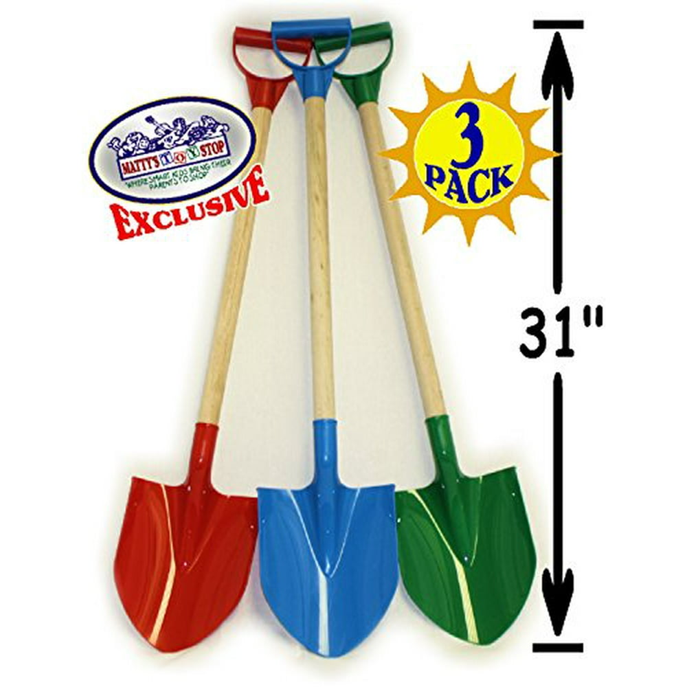 Matty's Toy Stop 31" Heavy Duty Wooden Kids Sand Shovels with Plastic