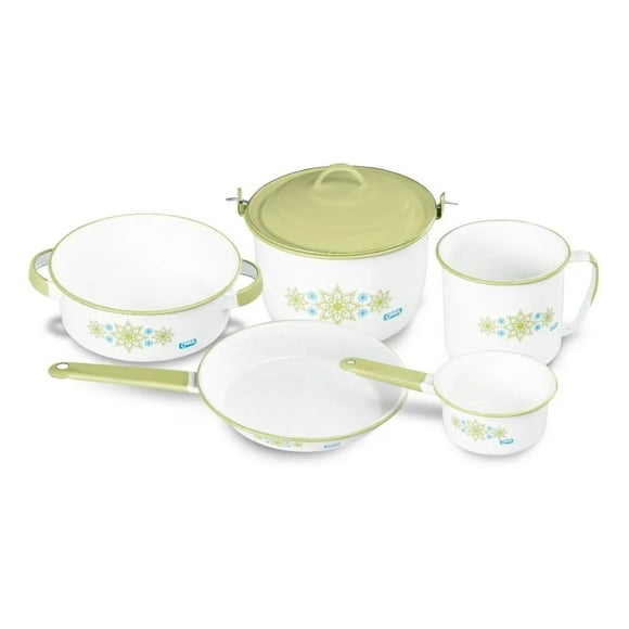 Bateria de cocina Peltre CINSA Cantabria blanco con filo verde