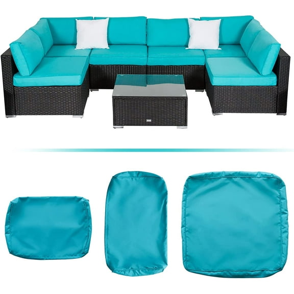 Kinbor Patio Furniture Cushion Replacement Covers for 7 PCs Outdoor Sofa Set,Washable Patio Cushion Slipcovers, Turquoise