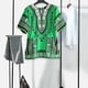 thumbnail image 1 of Camisa Unisex Cuello en V Manga Cort de Verano Cómoda , verde Talla única Hugo Camisa Africana Dashiki, 1 of 7