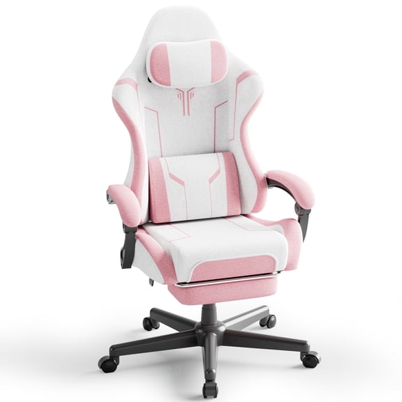 Wasait Gaming Chair with Footrest Ergonomic Office Gamer Chair with Headrest and Massage Lumbar Cushion Racing Reclining Computer Game Chair for Adults, Pink