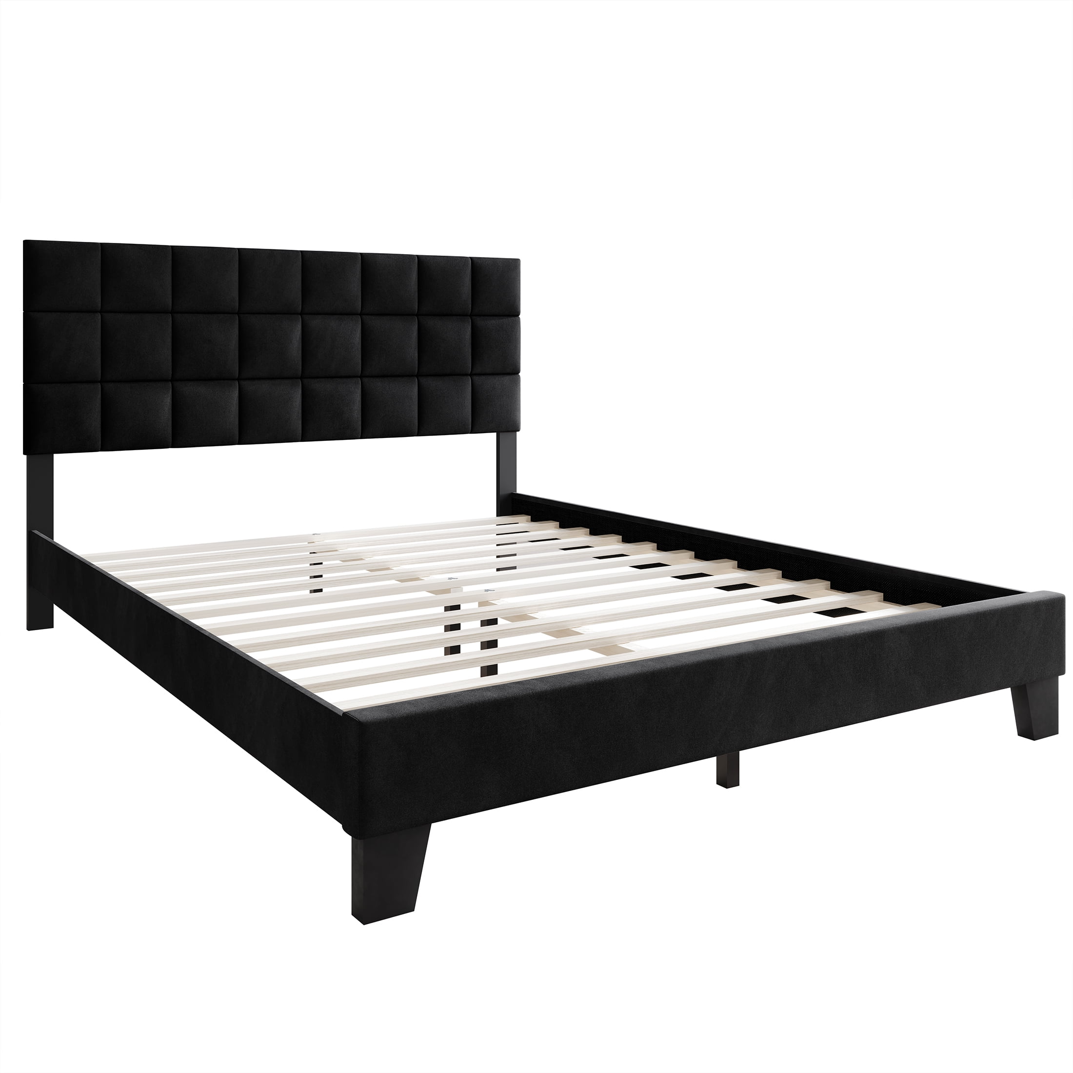 Castle Place Elegant Velvet Upholstered King Platform Bed, Black