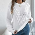 thumbnail image 2 of HAPIMO Women's Fashion Sweater Hallow Out Solid Color Round Neck Novelty Pullover Tops Loose Knitted Clothes Long Sleeve White S, 2 of 7