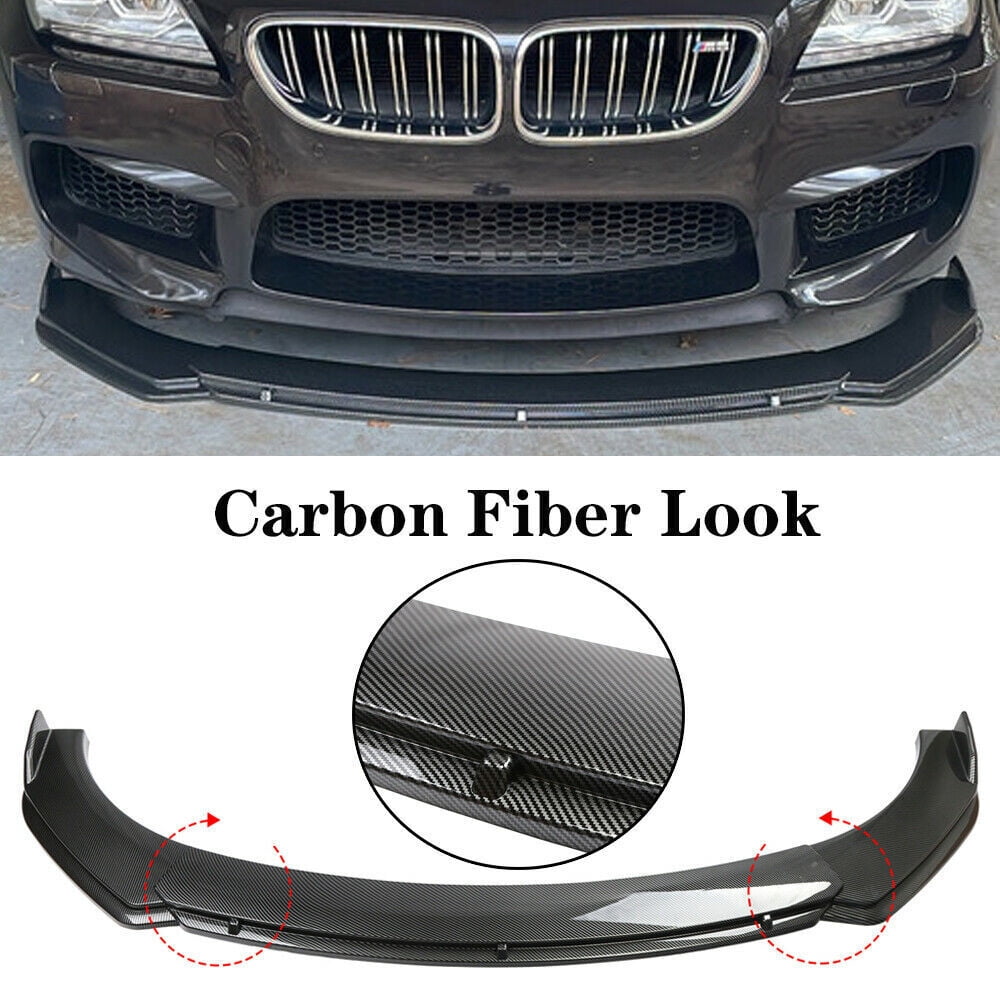 3PCS Carbon Fiber Coating Round Corner Universal Car Front Bumper Lip  Splitter Chin Spoiler