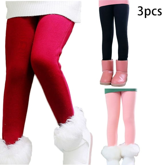 Esaierr 3PCS Boys Girls Fleece Lined Leggings Stretch Pants Bottoms Fall Winter Slim Padded Trousers Baby Warm Leggings Tights for Kids Toddler 3-13 Years