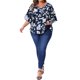 thumbnail image 2 of Agnes Orinda Tops Florales de Talla Grande para Mujer, Cuello en V, Manga Flowy de 3/4, Blusas de Gasa Casual de Verano, Azul Marino 2X, 2 of 5