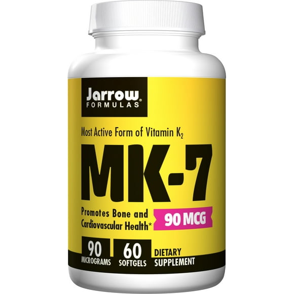 Jarrow Formulas MK-7 90 mcg - Forme Bioactive de Vitamine K2 - 60 Portions (Softgels) - pour la Santé Cardiovasculaire et Osseuse - Vitamine K2 MK-7 Complément Alimentaire - K2 Supplément Vitaminique MK-7 - Sans Gluten