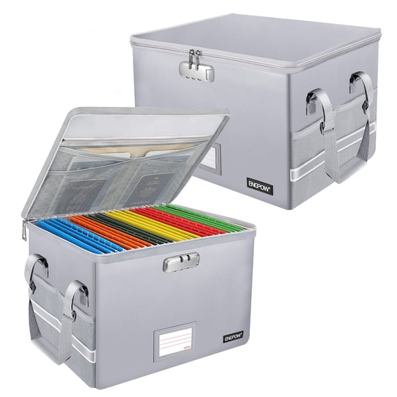 Caja para archivos ENGPOW ignífuga y con cerradura, paquete de 2