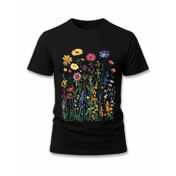 Greenink Wildflower Garden T-Shirt Men t shirts black summer short Breathable fabric, round neck, short sleeves Classic Unisex Shirt Graphic tshirts