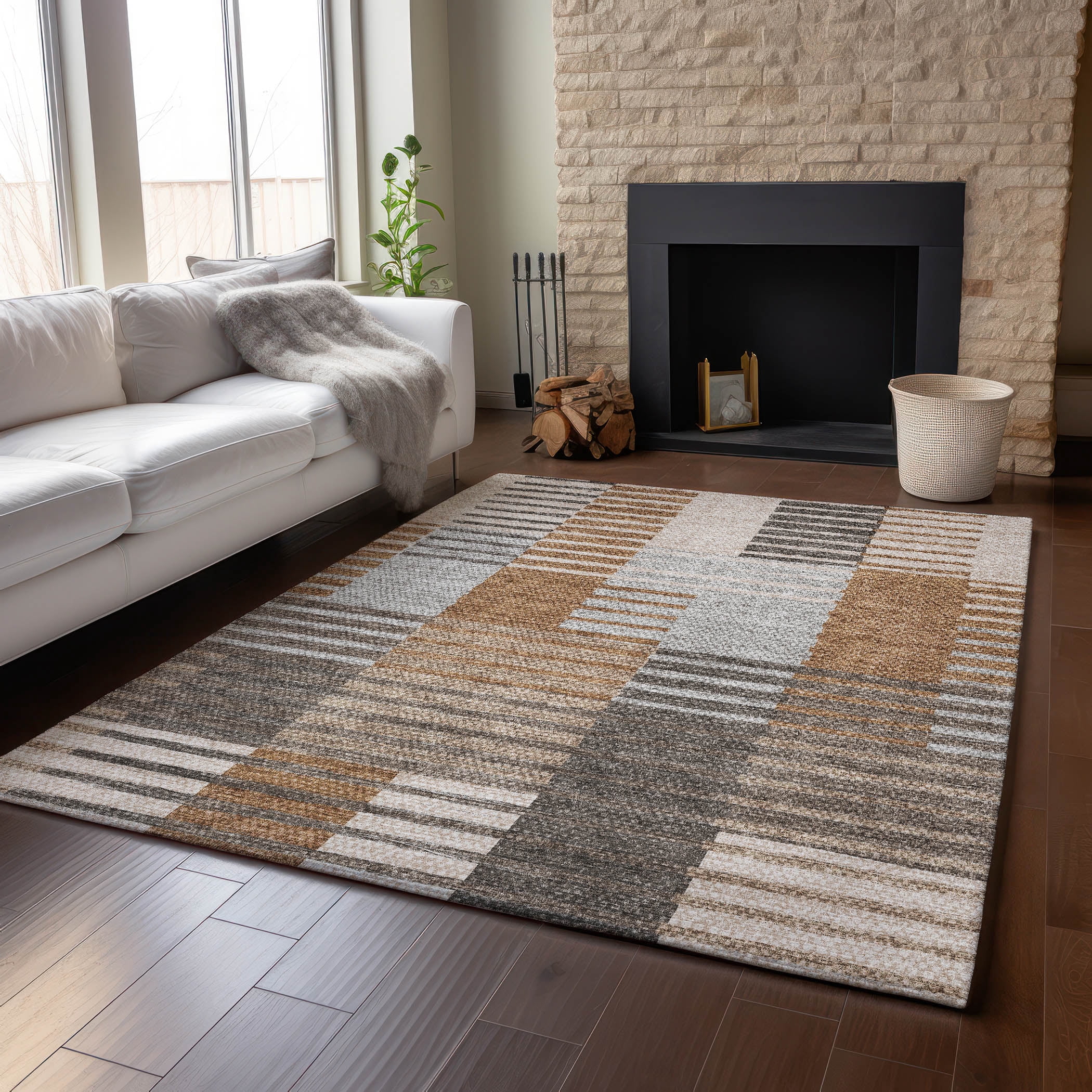 Addison Rugs Mayfield Washable Transitional Striped Paprika Rectangle Rug, 2'6" x 3'10"