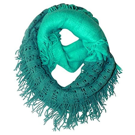 - Peach Couture Warm Bohemian Crochet Hand Knitted Fringe Infinity Loop Scarf Wrap