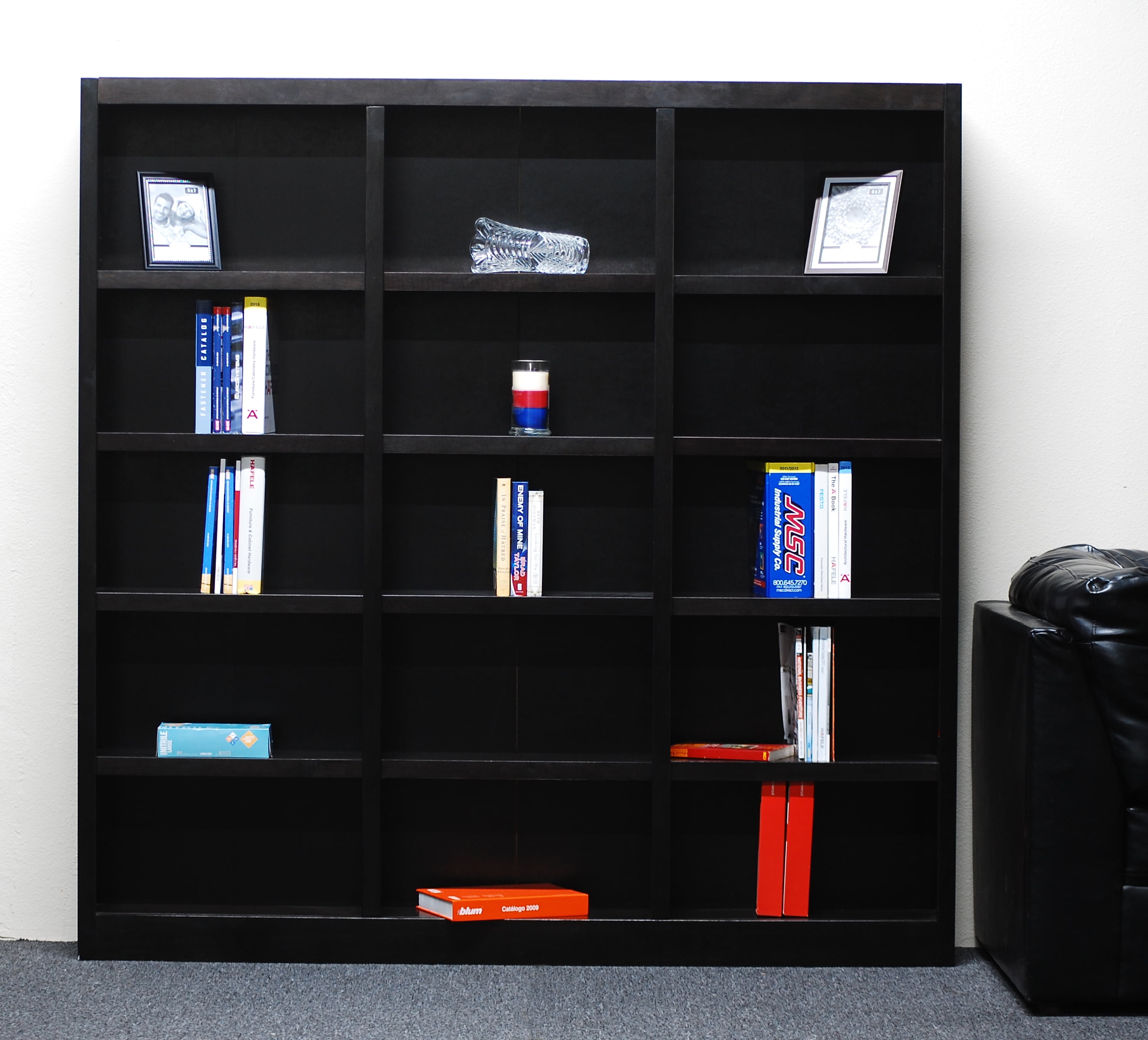 Concepts in Wood 15 Shelf Triple Wide Wood Bookcase, 72 inch Tall