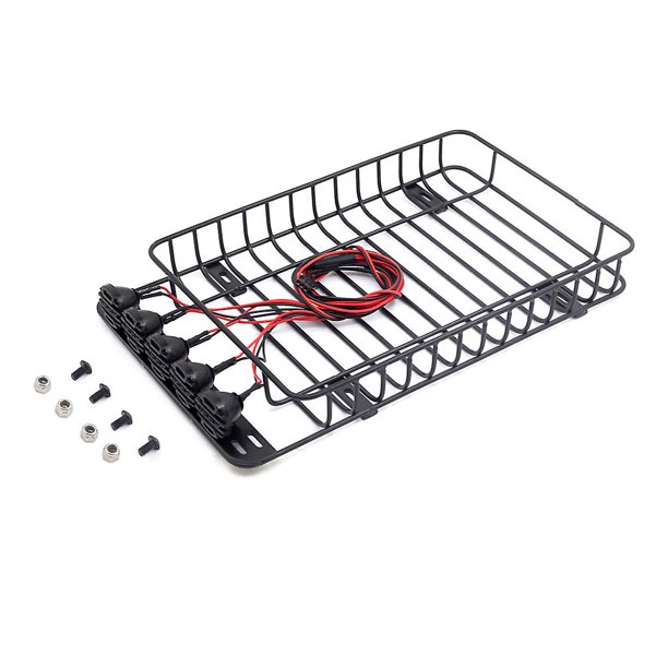 Silver Portaequipajes de metal con luz para coche trepador de control remoto 1/10 Scx10 Trx4 D90 Tf2 Cc01